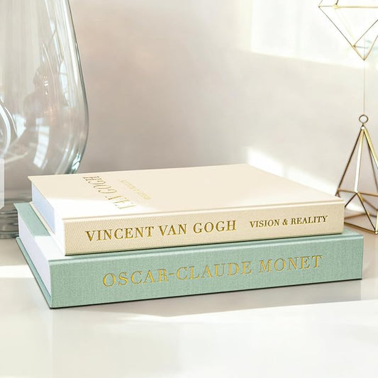 Aesthetic Decorative Books - Fake Books Storage Box for Decoration - Set of 2 Linen Coffee Table Decor - Photo Storage Keepsake Box for Room Bookshelf Decor, Sage