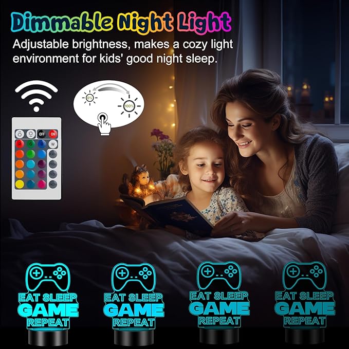 Linkax Gaming Gifts Stocking Stuffers for Teens Boys Girls, 3D Illusion Lamp Night Light Room Decor 16 Colors Change, Birthday Gifts for 6 7 8 9 10 11 12 Year Old Boy