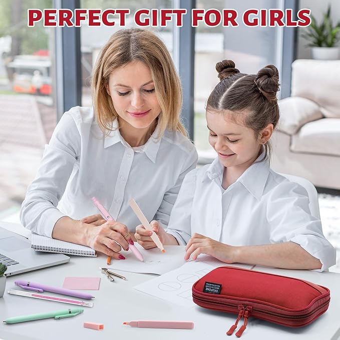 Big Capacity Pen Case Large Storage Pen Pouch Aesthetic, Office Pen Box Marker Case Simple Sturdy Multifunctional Bag Organizer for Man Women(Red)
