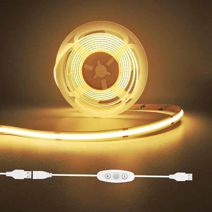 LED Strip Lights 6ft, Warm White COB LED Light Strip USB Powered, Dimmable 2700K CRI92+, Cuttable Flexible TV Backlight for Cabinet Bedroom Kitchen