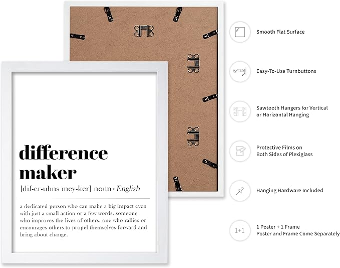 Poster Master Typography Poster - Dictionary Print - Definition of Difference Maker, Book Page - Gift for Teacher, Mentor, Friend - Wall Decor for Home, Classroom, Office, 11x14 White Framed