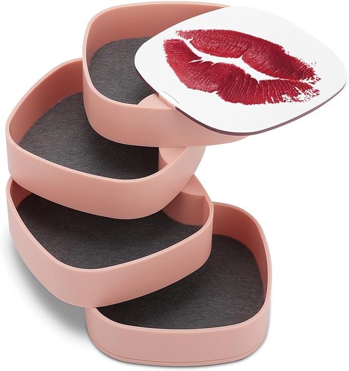 Red Lipstick Kiss Mark Makeup Texture Jewelry Boxes for Women, Earring Holder Organizer Rotating Jewelry Organizer for Necklaces Bracelets Ring