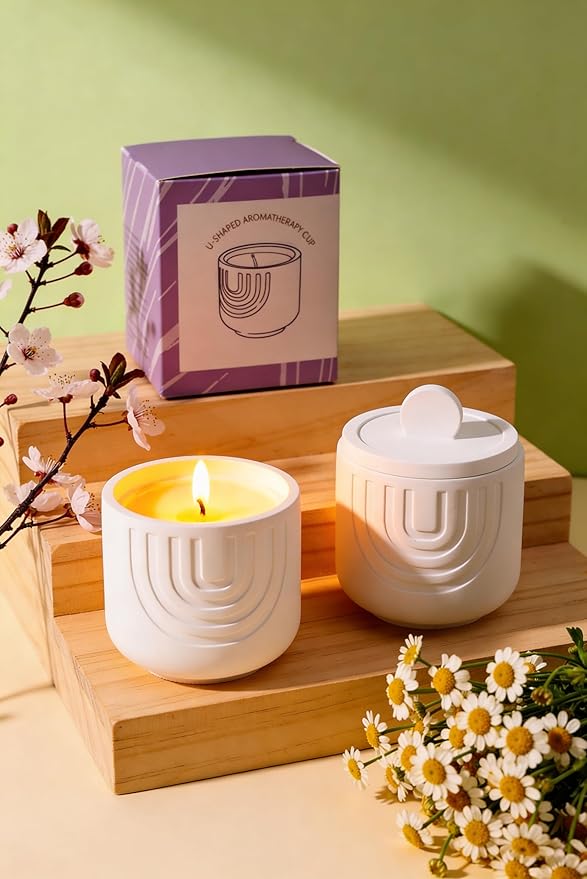 Viyffo Handmade White Ceramic Jar Scented Candle – Lavender & French Cade, 6.35oz Gift-Size Non Toxic Soy Candle, Luxury Home Fragrance for Winter Sleep, Relaxation, Meditation & Spa