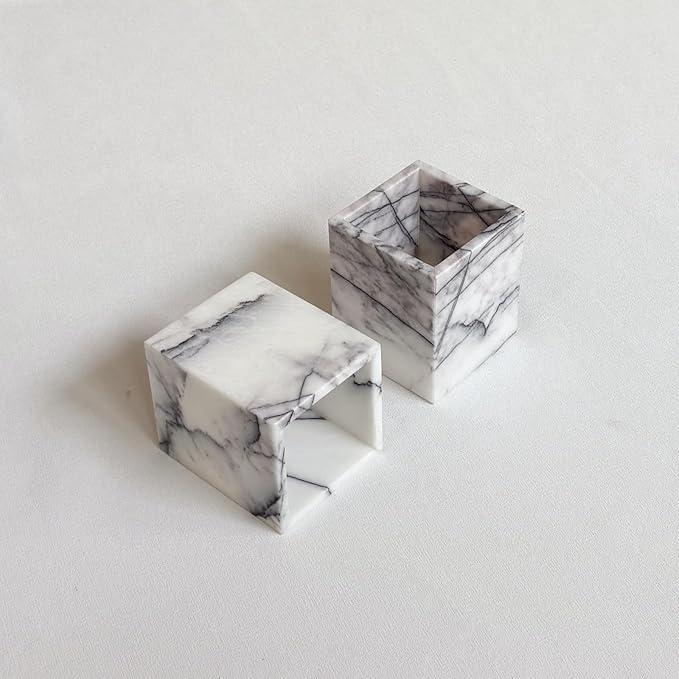 Natural Marble Stone Square Storage Container Empty Vessel Holder Cup for Candle/Pens/Sundries items (Lilac Marble)