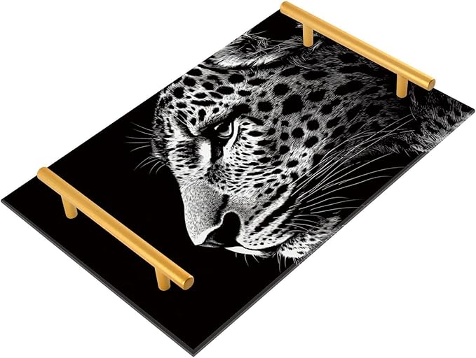 Black Animal Decorative Acrylic Breakfast Trays with Handles Trays for Coffee Table for Jewelry Perfume for Farmhouse Serving bandejas para cumpleanos