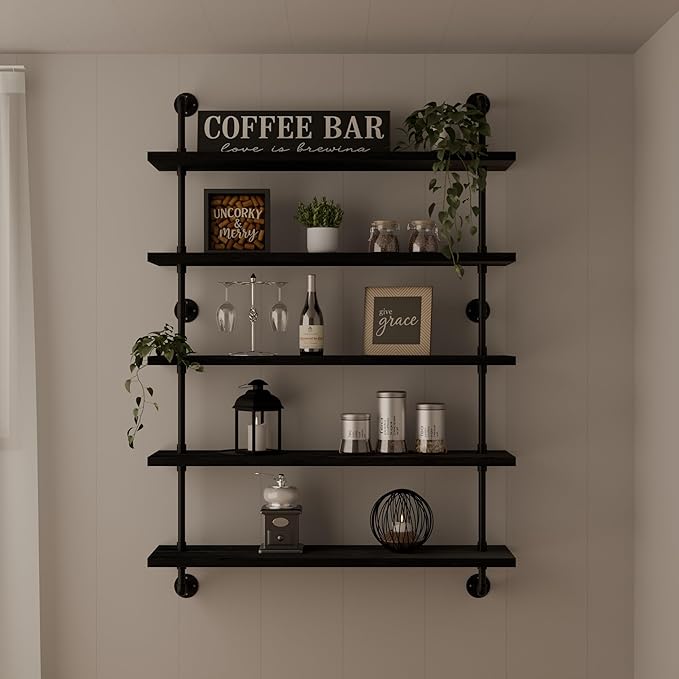 HDDFER Floating Shelves for Wall Living Room Shelves Bookshelf Industrial Pipe Shelving Shelf Real Wood Planks 36 inch Rustic Wall Shelves Hanging Bookshelves Farmhouse Kitchen Bar Shelving