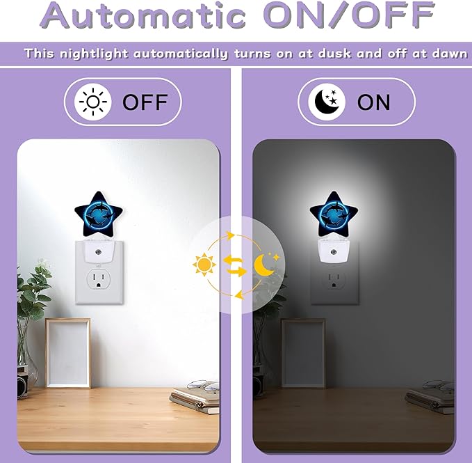 Shark Decorative Nightlight Plug in Wall,Blue Ocean Sea Star Shaped Night Light with Built in Sensor for Home Decor,Kitchen Hallway Stairs Desk Lamp
