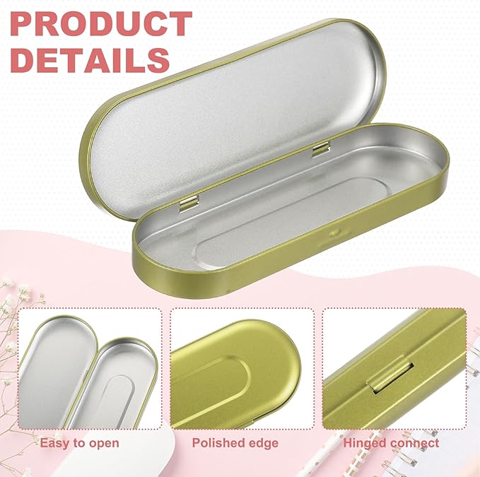 uxcell 3pcs Metal Hinged Tins Box, 6.9x2.4x0.7 Inch Rectangular Empty Tin Box Portable Pencil Containers for Pen Makeup Brushes Home Organizers, Light Gold