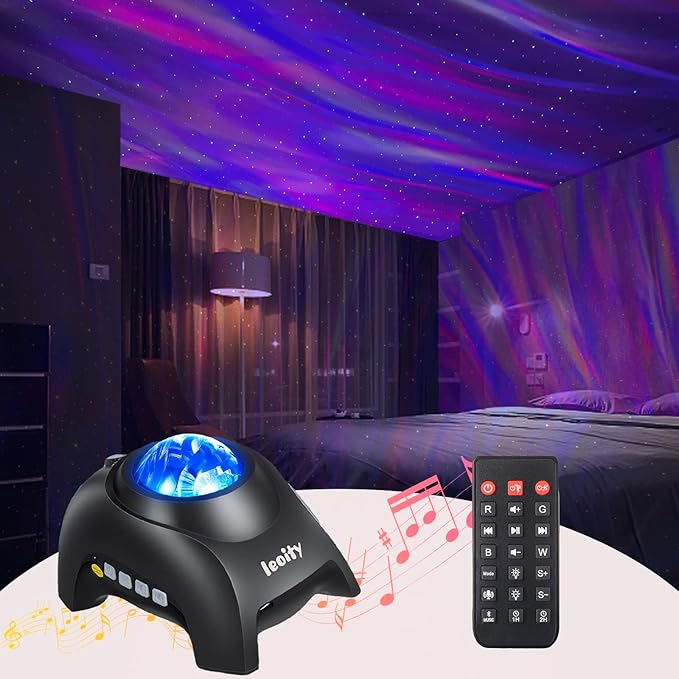 Star Projector for Bedroom, Aurora Projector with Remote Control; 3-in-1 Nothern Light with Bluetooth Speaker, Built-in White Noise and Timer for Both Kids and Adults - Black