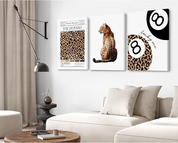 Trendy Leopard Wall Art Cheetah Print Canvas Wall Decor 8 Ball Poster Preppy Room Aesthetic Pictures Funky Coquette Vintage Prints Y2k Fashion Lucky Posters for Bedroom 12x16x3 Inch Wrapped Canvas