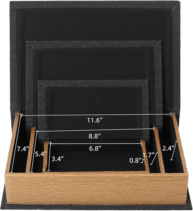 DECOR4SEASON Decorative Book Boxes Set of 3 – Modern Faux Linen & Wood Hidden Storage for Coffee Table – Stackable Fake Books for Shelf Decor, Remote Control & Jewelry Organizer (Black)