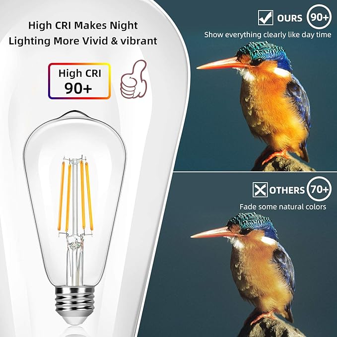 4-Pack Vintage 8W ST64 LED Edison Light Bulbs 100W Equivalent, 1400Lumens, 2700K Warm White, E26 Base LED Filament Bulbs, CRI 90+, Antique Glass Style Great for Home, Bedroom, Office, Non-Dimmable