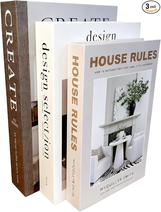 Set of 3 Decorative Books for Home Decor – Faux Designer Book Boxes with Hidden Storage for Coffee Table, Bookshelf or Aesthetic Room Decor