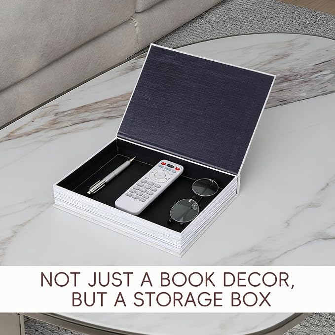 XKDOUS 3 Pack Linen Decorative Books for Home Decor Gold Foil Cover Modern Faux Decor Book Aesthetic Coffee Table Books Hollow Keepsake Storage Box for Shelf, Decoration