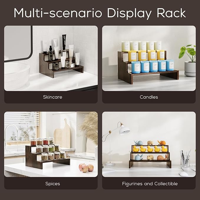ProCase Wooden Cologne Organizer for Men, 3 Tier Perfume Organizer, Mens Cologne Stand Holder Storage, Display Riser Shelf Rack for Fragrances Candles Cosmetics Cupcake Figure Spice -Brown
