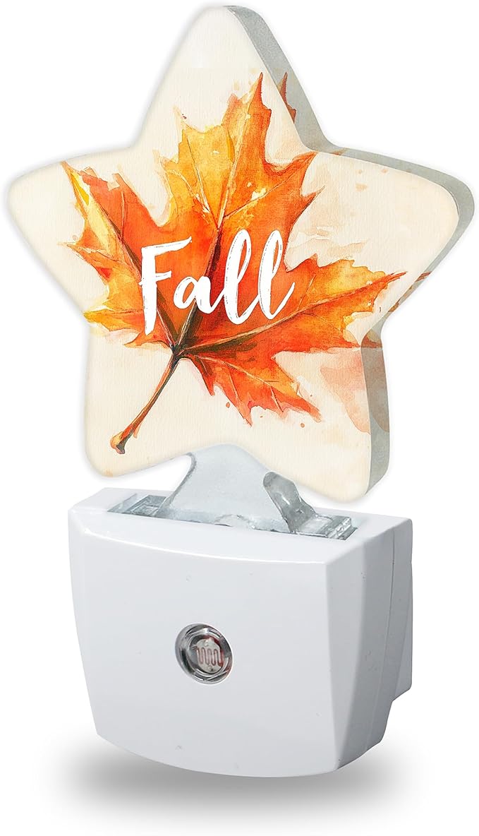 Nightlight,Maple Leaf Decorative Night Lights Plug Into Wall,Watercolor Orange Night Light with Auto Sensor for Bedroom,Nursery,Hallway,Stairway,Gifts