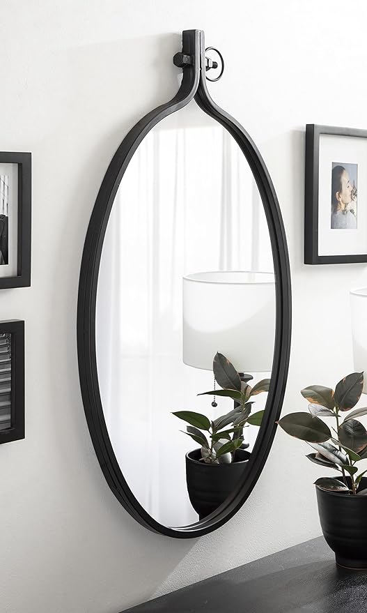 Kate and Laurel Yitro Traditional Oval Metal Framed Wall Mirror; 20 x 34; Black; Industrial Accent Mirror for Farmhouse Decor