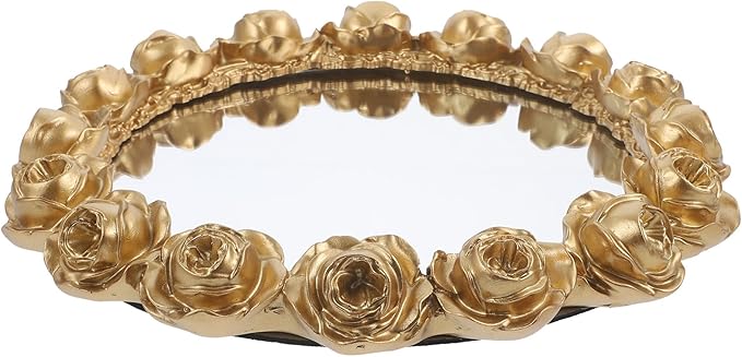 Mirror Rose-Shaped Decorative Tray Gold Vanity Organizer for Perfume Jewelry Makeup Bathroom Counter Display