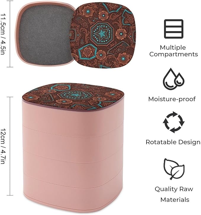 4 Layer Travel Jewelry Case with Mirror Primitive Cowboy Western Country Brown Star Rustic Jewelry Organizer Box Earring Storage Box for Women