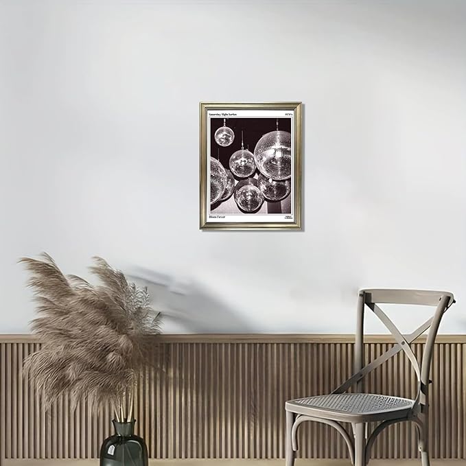 Disco Ball Wall Art, Vintage Framed Print Posters for Room Aesthetic Decor, Trendy Retro 70s Decor Funky Music Wall Art, Preppy Bar Cart Canvas Artwork