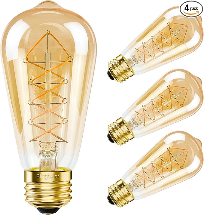 Dimmable E26 LED Edison Bulbs 60 Watt Equivalent, 6W LED Vintage Edison Amber Warm Light Bulbs 2200K, 4 Pack ST58 Antique Decorative Light Bulbs for Farmhouse, Industrial, Modern Light fixtures, CRI90