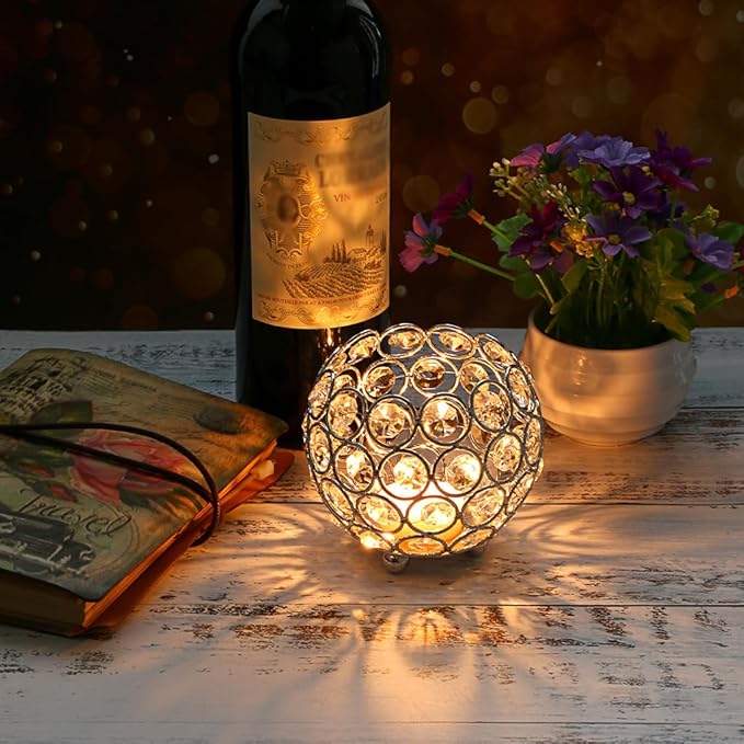 OwnMy 10cm Crystal Bowl Votive Candleholder Sparkly Tea Light Candle Holders Candle Lanterns Decorative Candelabra Vase for Christmas New Year Wedding Table Centerpieces (Silver Tone)
