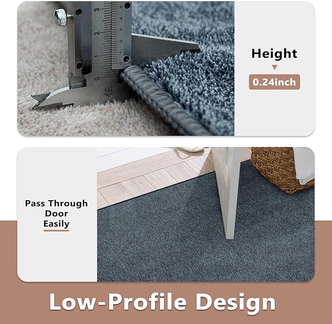 FinRèc Low Pile 6x9 Washable Area Rugs for Bedroom Living Room, Thin Rug Solid Color, Non-Slip Carpet Indoor for Home Decor (Navy Blue/White)
