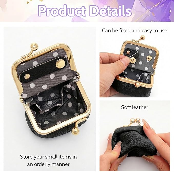 Genuine Leather Mini Jewelry Box Portable Vintage-Inspired Leather Small Coin Purse Jewelry Organizer Case Mini Travel Ring Box with Kiss Lock for Women Earring Ring Necklace