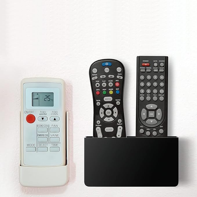 Jetec 2 Pieces Wall Mount Remote Control Holder Acrylic Placed Flat Media Organizer Storage Box with Acrylic Transparent Glue, No Need to Drill Holes (7.5 x 4 x 1.8 Inch, 7.9 x 4 x 2.2 Inch, Black)
