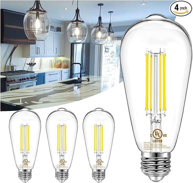 DAYBETTER 4 Pack Vintage LED Edison Bulbs, E26 Led Bulb 60W Equivalent, Dimmable Led Light Bulbs, High Brightness 800 LM Neutral White 4000K, ST58 Antique Filament Bulbs, Clear Glass Style for Home