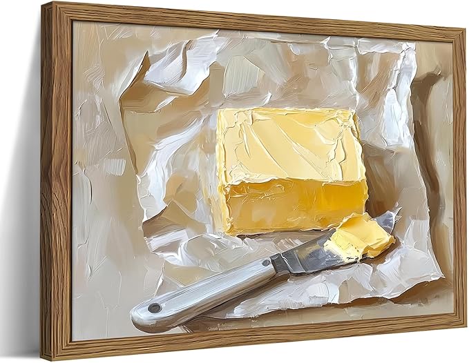 Framed Kitchen Wall Art, Vintage Butter Food Canvas Wall Decor Painting, Rustic Farmhouse Still Life Artwork Prints Pictures for Kitchen Dining Room Decorations 12x16 Inch