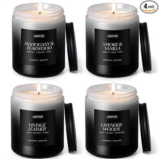 AOOVOO Scented Candles Set - 4 Pack Men Candles for Home Scented, 28 oz Soy Wax, 200 Hour Long Lasting Candle, Soy Candle Gifts Set for Men, Birthday, Valentine, Christmas, Anniversary Present