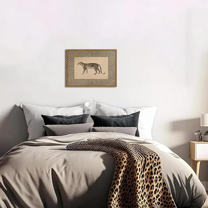 Vintage Leopard Wall Art Cheetah Safari Wall Decor Paintings, Wildlife Animal Poster Canvas Prints Aesthetic for Living Room Bedroom 16x24 inch Wood Framed