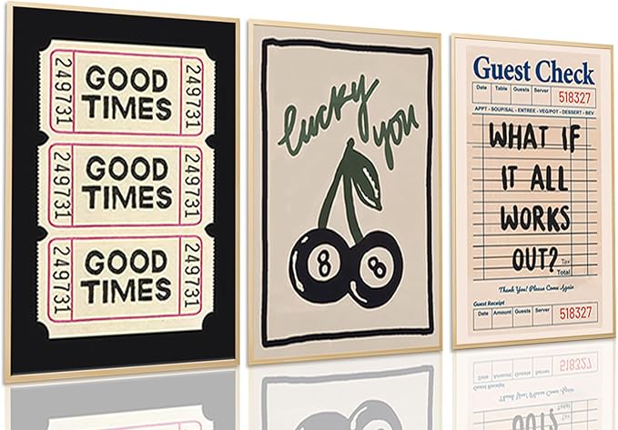 Dytila What If It All Works Out Quote Wall Art Set of 3, Retro Good Times Trendy Pictures Wall Decor Lucky You Vintage Room Aesthetic Posters, Prints for Bar Cart Apartment Decor Unframed 16x24 in