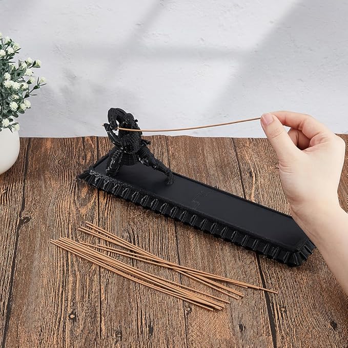 DICOSMETIC Incense Holder Samurai Incense Burner Black Incenses Holder with Storage Box Ash Catcher Warrior Incenses Burner for Aromatherapy Meditation Yoga Room Decor