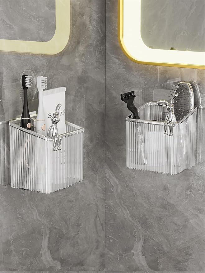 Floating Shelves Wall Bin Organizer Adhesive Wall Mounted Plastic Storage Organizer No Drilling Hanging Storage Containers Makeup Organizer Shelf for Office, Kitchen, Home