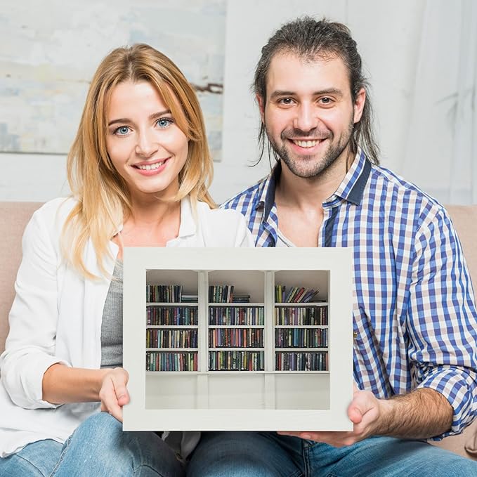 Anxiety Bookshelf - Shake Off Your Anxiety,Miniature Display Shelf,Contains 200 Miniature Book Models,Antique Style Gift Decoration Mini Bookshelf (White)