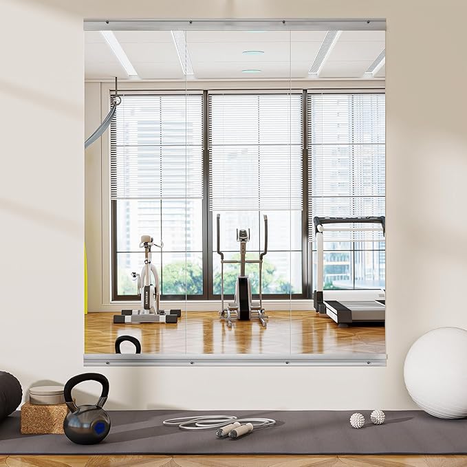 VooBang Home Gym Mirror - 3 PCS 16×56 inches, Large Frameless Wall Mounted Full Length Body Mirror for Dancing Studio, Exercise, Fineness, Yoga, Tempered Glass