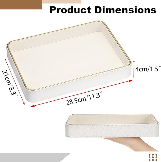Hipiwe PU Leather Jewelry Tray Bedside Organizer Holder Perfume Vanity Tray for Jewelry Earrings Trinket Dish Skincare Organizing Tray, 11.3" x 8.3" x 1.5"