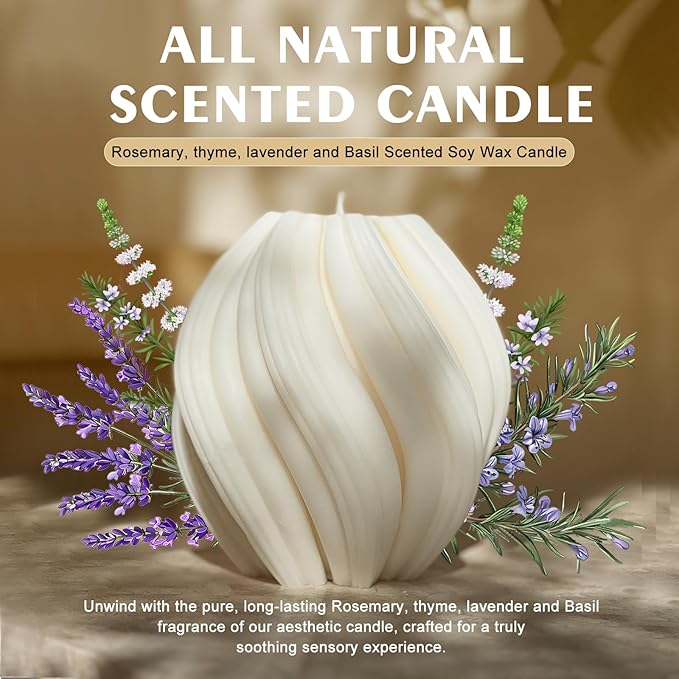 Spiral Swirl Candle Beautiful Handmade Pillar Scented Soy Wax Twirl Elegant Bubble Aesthetic Candle Housewarming Gift Home Room Shelf Decor Idea Spiral Candl (White Medium)