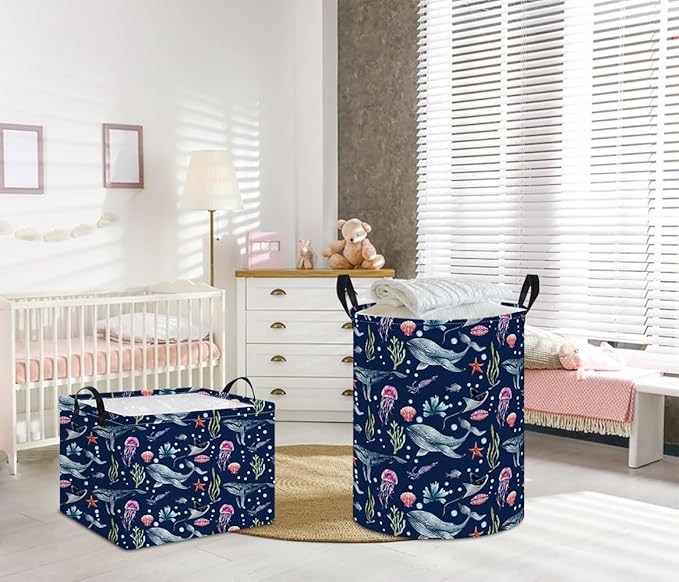 NTAOHAMPER Laundry Hamper, Laundry Basket, Nursery Hamper, Waterproof Storage Bin, Clothes Organizer Basket, Room Decor(Watercolor Ocean)