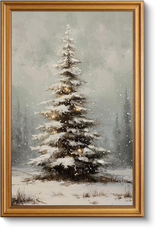 InSimSea Gold Framed Wall Art, Vintage Canvas Prints Decor, Christmas Tree Paintings Large Wall Decor, Farmhouse Pictures for Winter Xmas Bedroom Holiday Decoration Gifts, 16x24inch