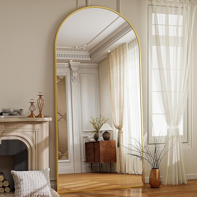 71" x 30" Arch Full Length Mirror - Floor Full Body Mirror with Aluminum Frame - Standing, Leaning or Hanging, for Bedroom, Living Room, Gold