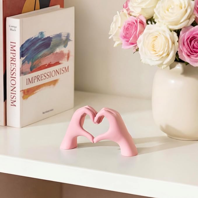 Gold Decor Living Room – Mini Small Heart Hands Sculpture – Shelf Decor Aesthetic – Cute Home Accent Table & Shelves – Love Statue - Gifts Girlfriend, Wife, Women, Teen Girls, Valentine (Pink, Mini)