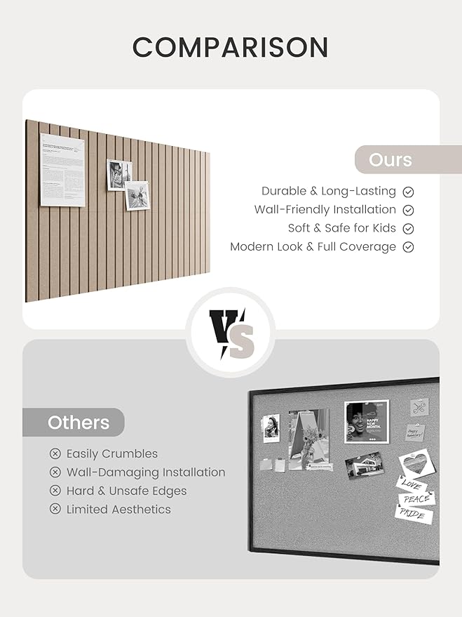 Bumusty Large Cork Board Alternative-36 x 24" Felt Bulletin Board Tiles, with 30 Pushpins, 40 Adhesive Tabs, Fine-Stripe 6-Pack, Cork Boards for Office Push Pin Board Felt Board-Taupe