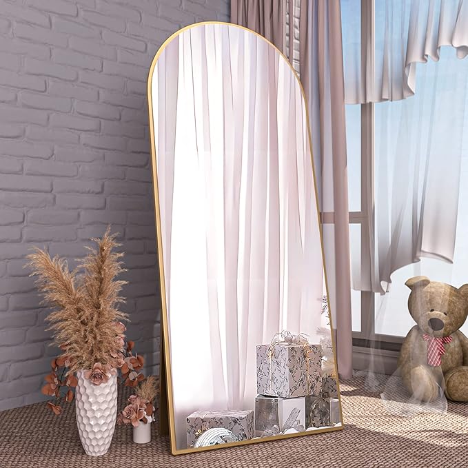 Arched Floor Mirror 65"x24" Gold Arch Full Length Mirror with Stand Large Wall Mirror Full Body Mirror Standing Hanging or Leaning Against Wall for Bedroom Entry, Bedroom, Living Room