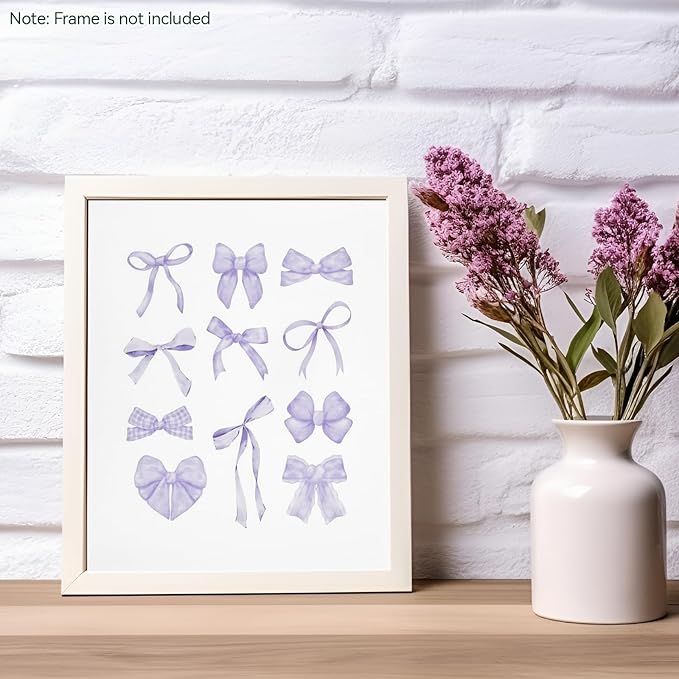 bakbrand Wall Art Minimalist Aesthetic Wall Decor Coquette Modern Canvas Decor Posters Trendy Preppy Bow Picture Print Painting for Bedroom/Living Room, Set of 4 Pcs Unframed (AC1, Purple, 8W x 10L)