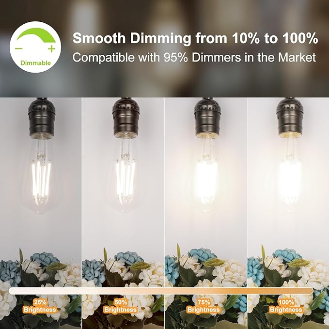 PARTPHONER LED Light Bulbs Dimmable Vintage Edison Bulb, E26 LED Bulb 60W Equivalent 720 Lumens, Neutral White 4000K, ST58 Antique LED Filament Bulb CRI 85+, Clear Glass, Pack of 12