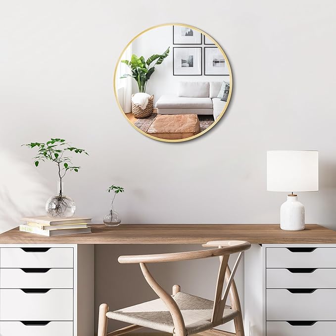 Itrue 12 Inch Small Round Wall Mirror, Gold Metal Frame Decorative Circle Mirror with Wall Mount Hook for Bathroom Bedroom Entryway – Accent Mirror, Not Full Size