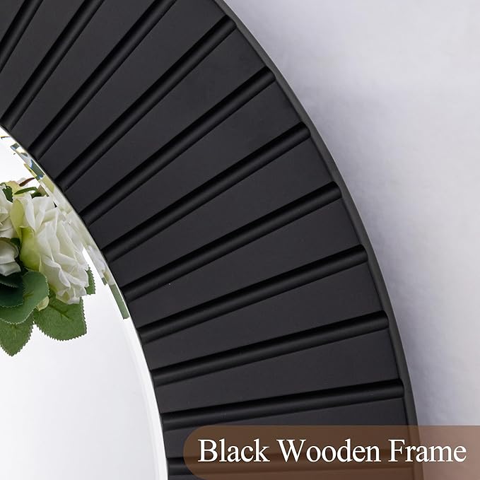 Chende 36'' Black Circle Mirror for Bathroom, Large Round Mirror with Wood Frame, Elegant Accent Rustic Black Mirrors for Living Room, Dining Room, Bedroom, Entryway